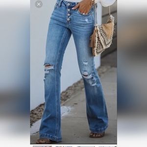 New KanCan Distressed Button Fly Flare Leg Jeans Bell Bottoms
